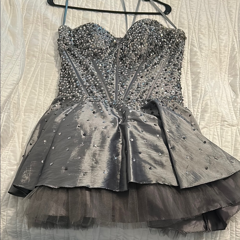 Fiesta Silver Strapless Prom Dress